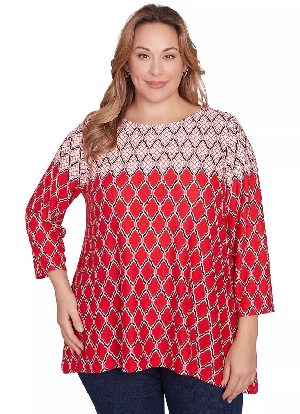 002 Ruby Rd. Ballet Neck Scalloped Medallion Border Print Hatchi Sharkbite Top s